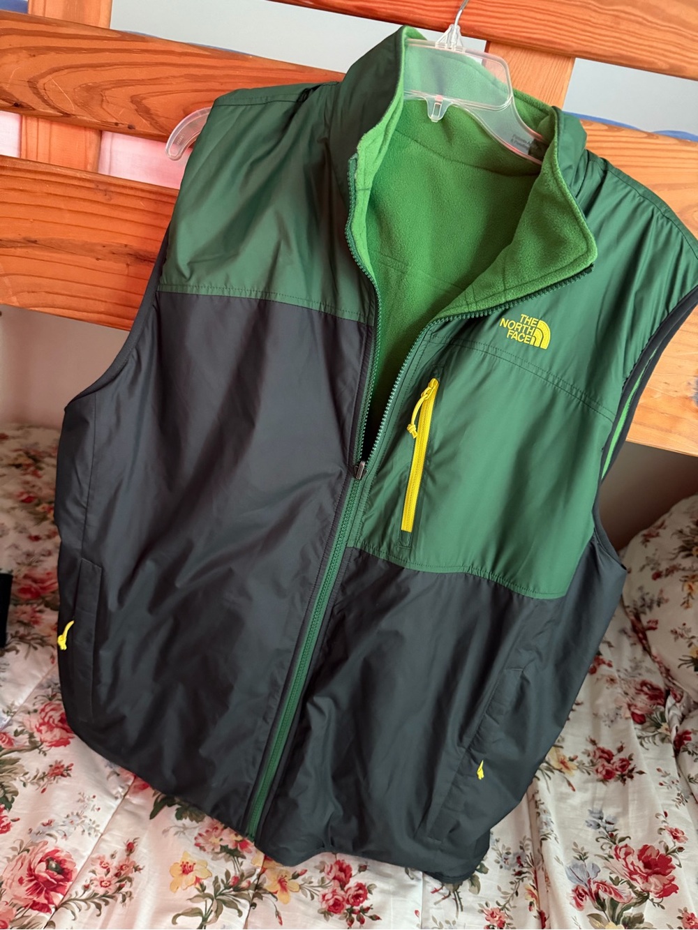 The North Face Green & Black Reversable Vest with Yellow Accents